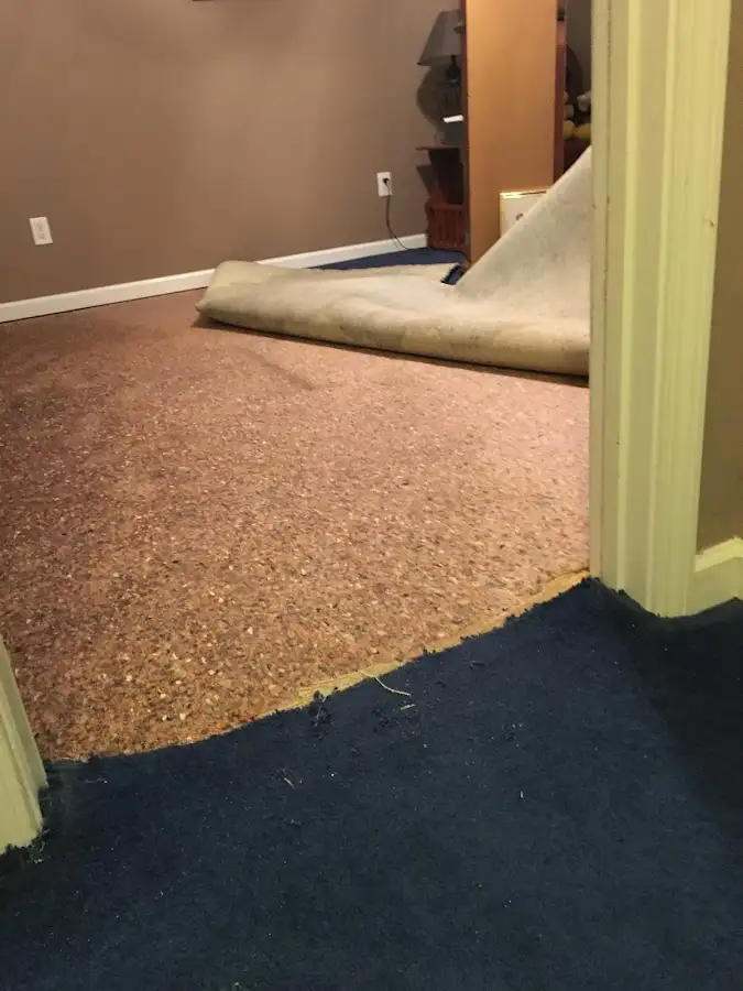 Carpet pad removal revealing water damage during Drying & Dehumidification in Moraga